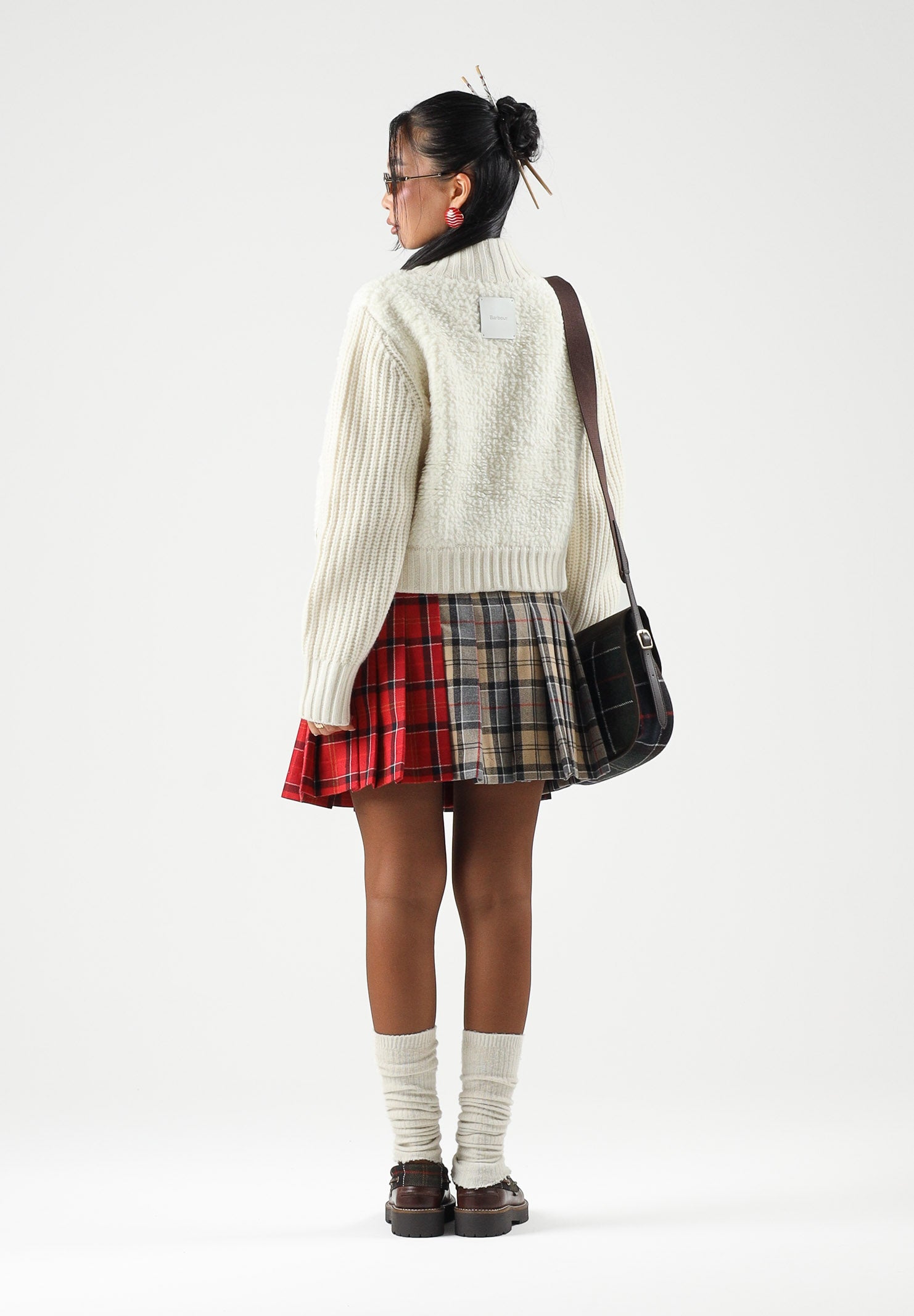BARBOUR Gonna corta PATCHWORK verde-rossa da donna con lavorazione tartan e doppi cinturini 262MLSK0181 TN94 BARBOUR 