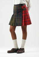 BARBOUR Gonna corta PATCHWORK verde-rossa da donna con lavorazione tartan e doppi cinturini 262MLSK0181 TN94 BARBOUR 