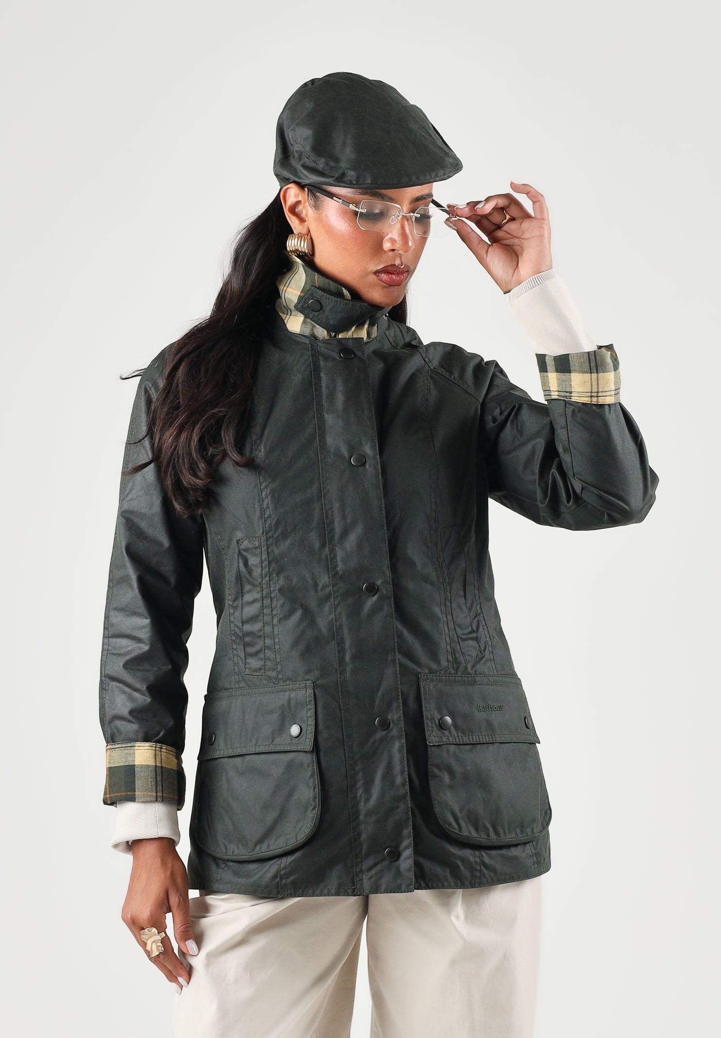 BARBOUR Giubbotto BEADNELL WAX JACKET sage-nero per donna con colletto in velluto a coste 262MLWX0667 SG91 BARBOUR 