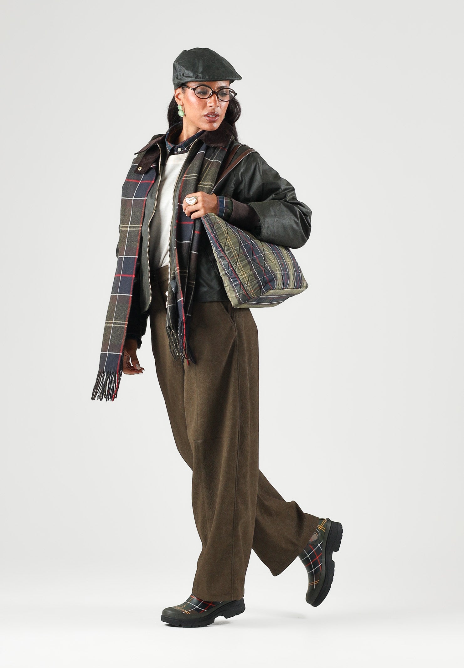 BARBOUR Giacca a vento SPEY WAX JACKET tartan-verde da donna con colletto in velluto a coste 262MLWX1482 OL52 BARBOUR 