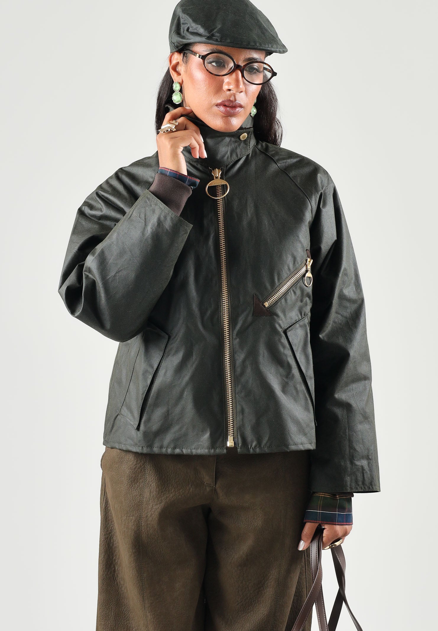 BARBOUR Giacca a vento SPEY WAX JACKET tartan-verde da donna con colletto in velluto a coste 262MLWX1482 OL52 BARBOUR 
