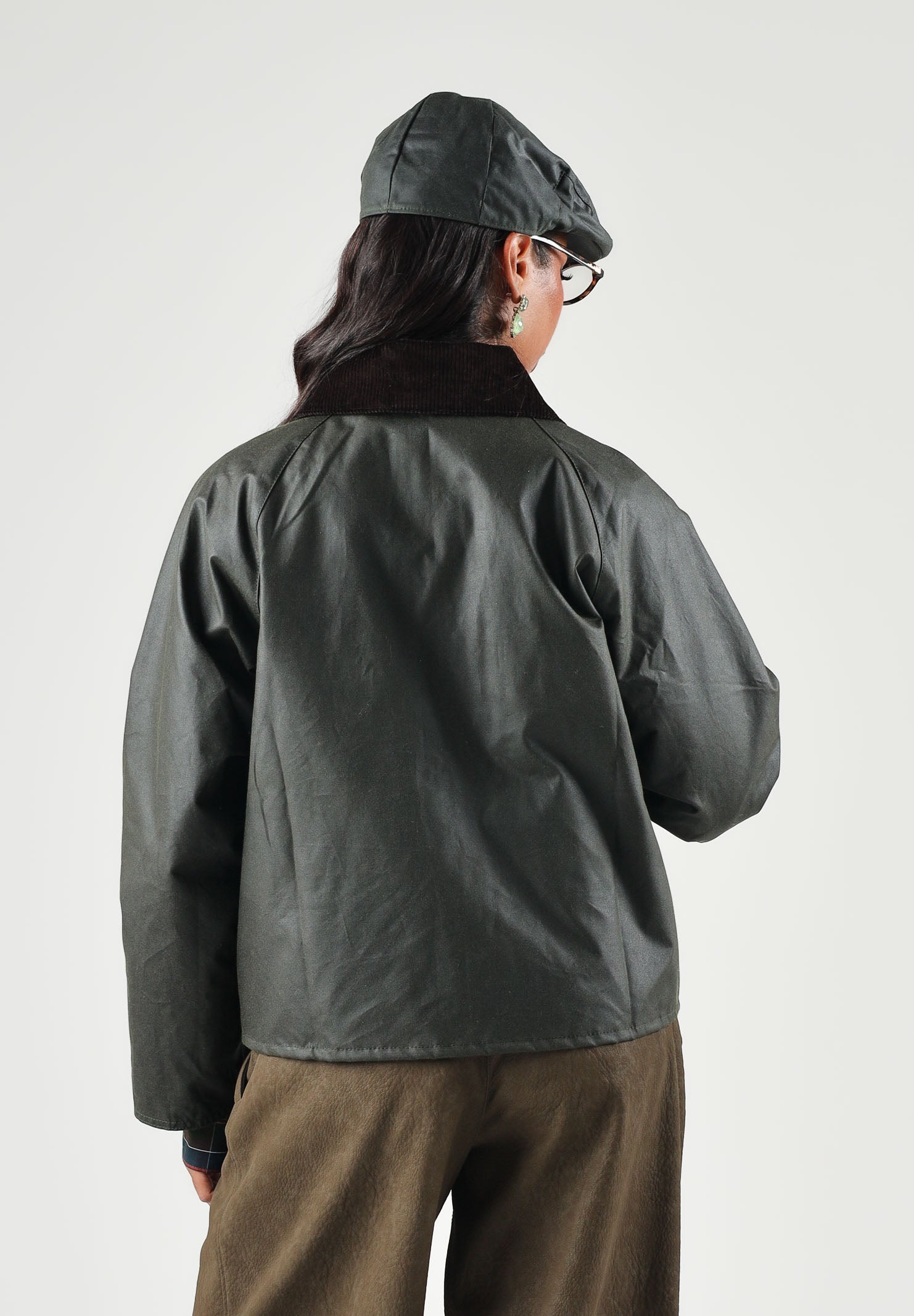 BARBOUR Giacca a vento SPEY WAX JACKET tartan-verde da donna con colletto in velluto a coste 262MLWX1482 OL52 BARBOUR 