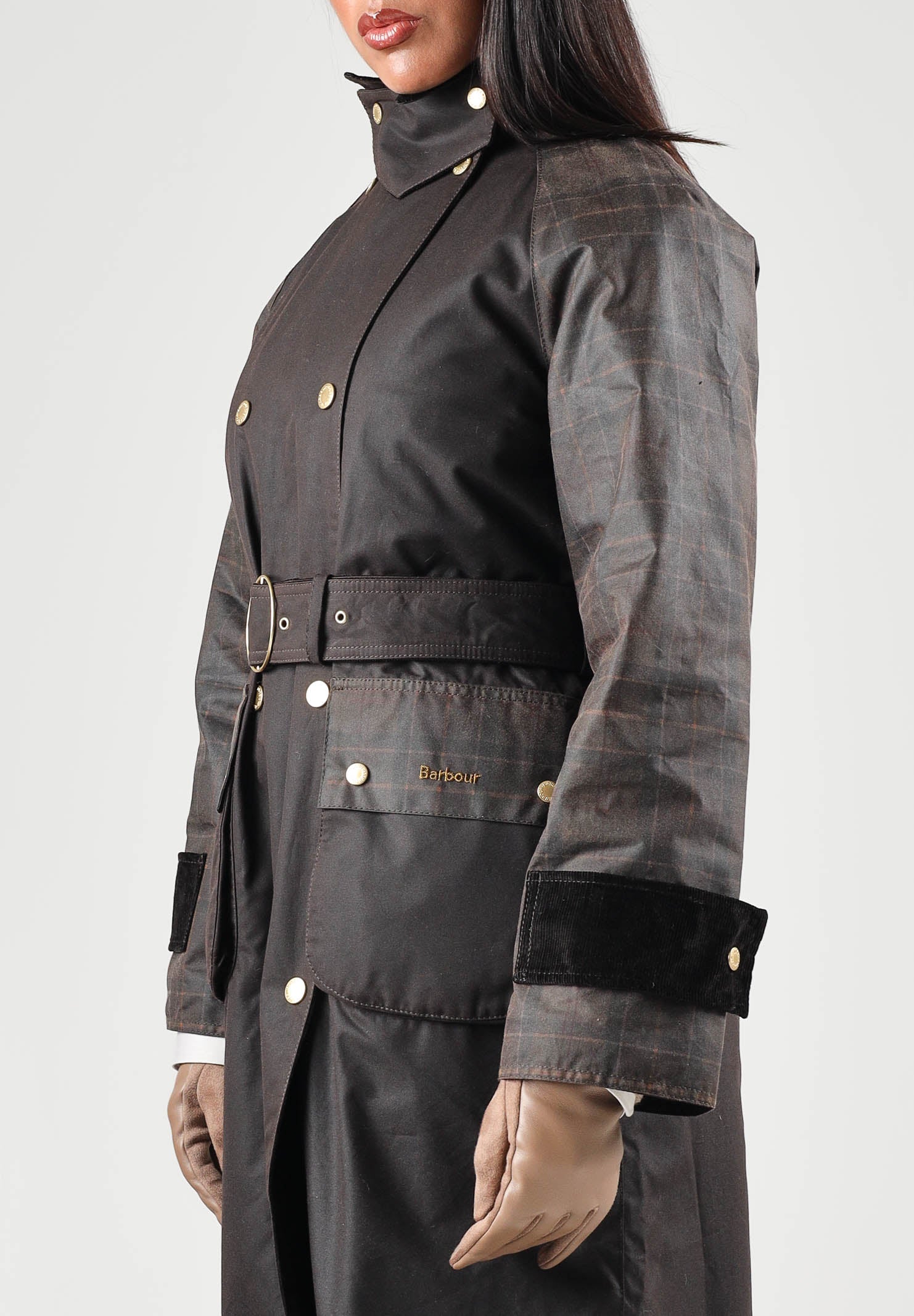 BARBOUR Giubbotto WAXED TRENCH COAT marrone scuro per donna con cintura in vita e dettagli multitasche 262MLWX1572 RU91 BARBOUR 
