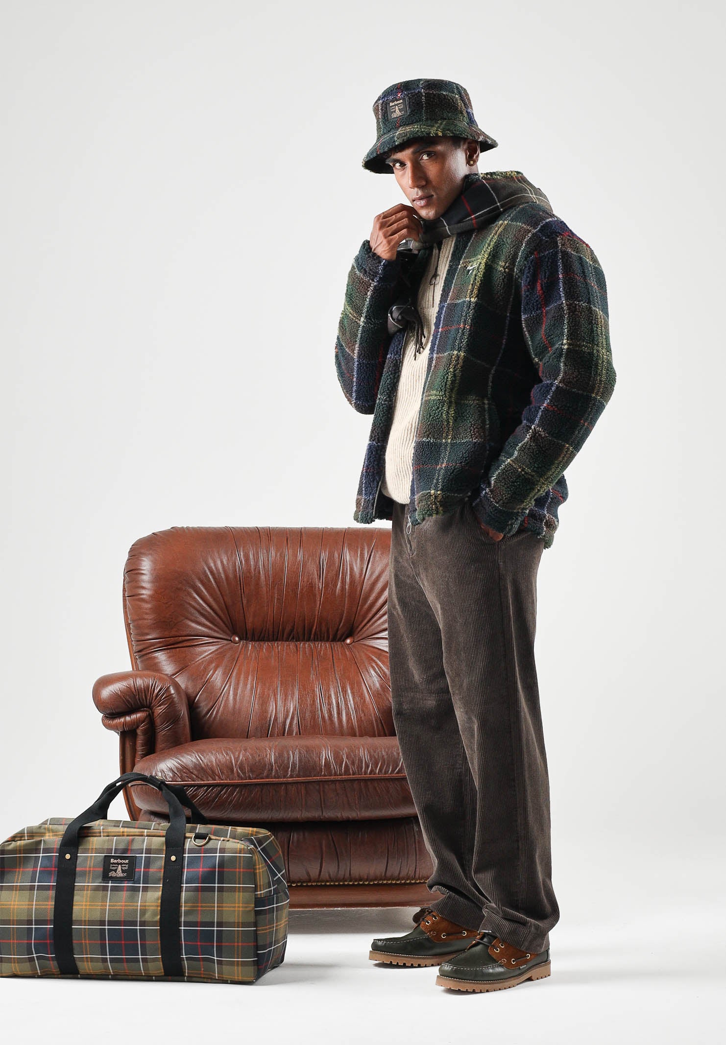 BARBOUR Felpa con zip TARTAN FLEECE verde da uomo in pile morbido con fantasia tartan 262MMFL0187 TN11 BARBOUR 