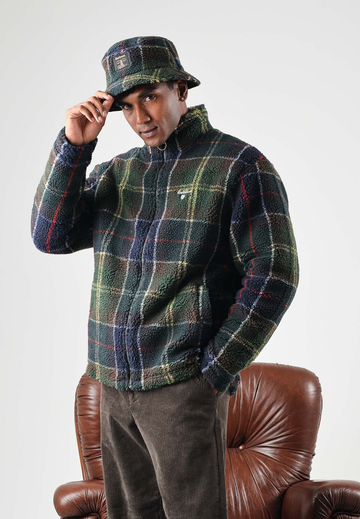 BARBOUR Felpa con zip TARTAN FLEECE verde da uomo in pile morbido con fantasia tartan 262MMFL0187 TN11 BARBOUR 
