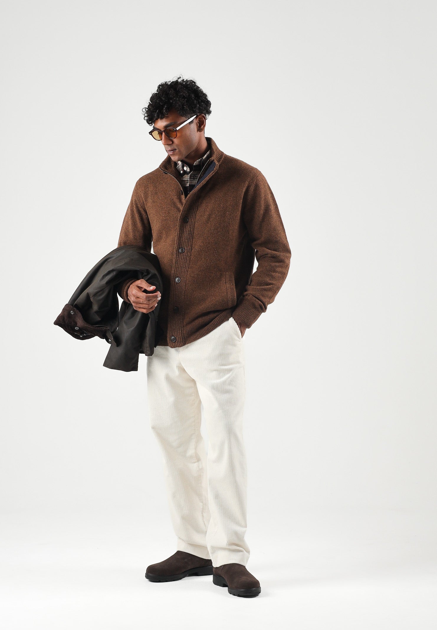 BARBOUR Cardigan ESSENTIAL PATCH marrone caldo per uomo e donna con zip frontale e collo alto lavorato 262MMKN0731 OR51 BARBOUR 