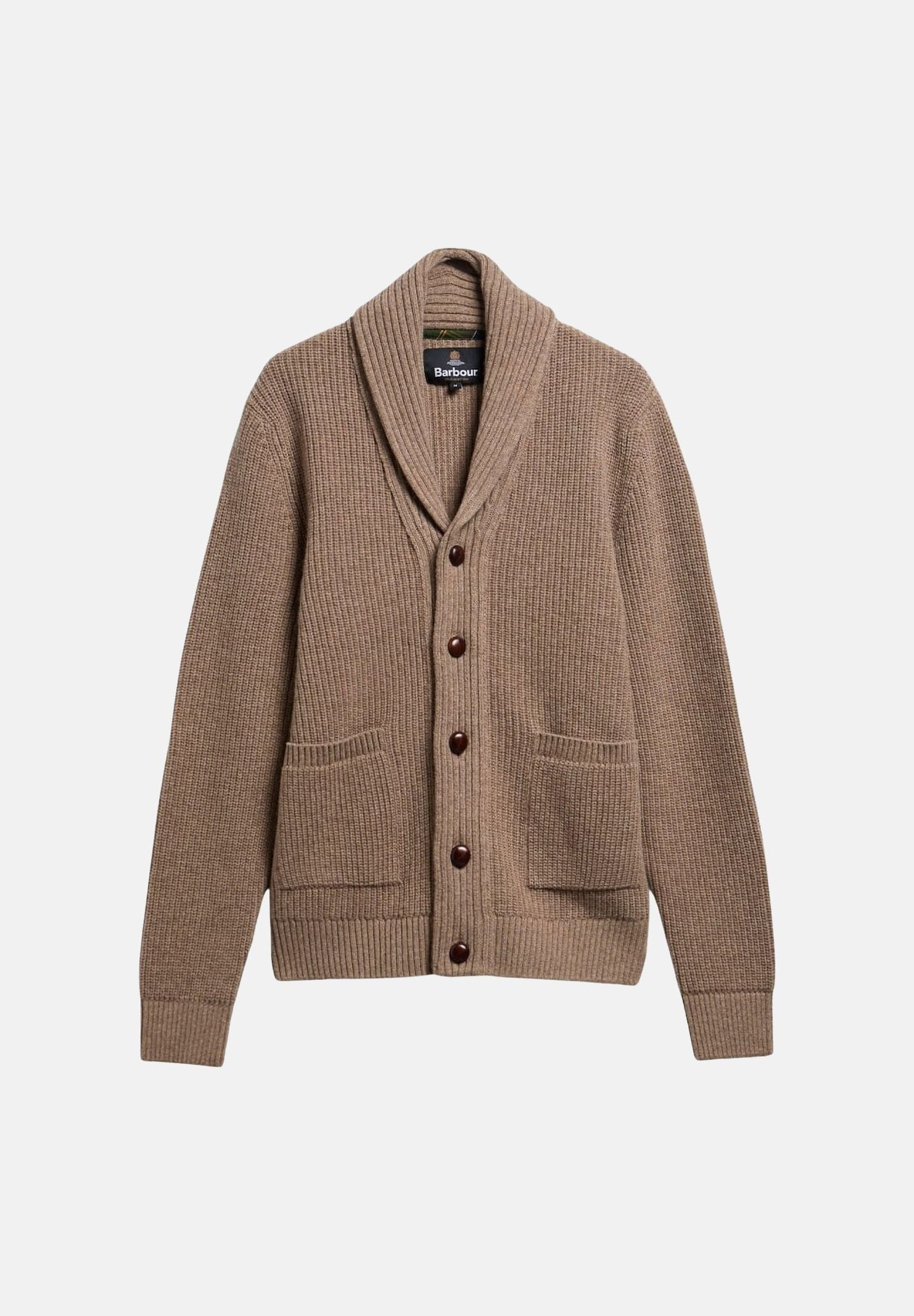 BARBOUR Cardigan corto HARTLAND SHAWL NECK marrone per uomo con collo sciallato, bottoni in pelle 262MMKN1761 ST51 BARBOUR 