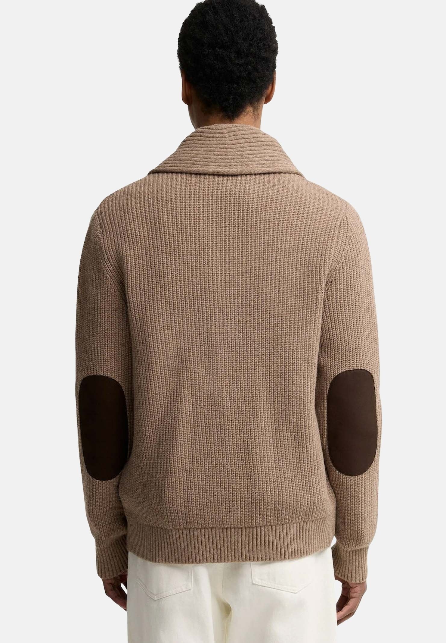 BARBOUR Cardigan corto HARTLAND SHAWL NECK marrone per uomo con collo sciallato, bottoni in pelle 262MMKN1761 ST51 BARBOUR 