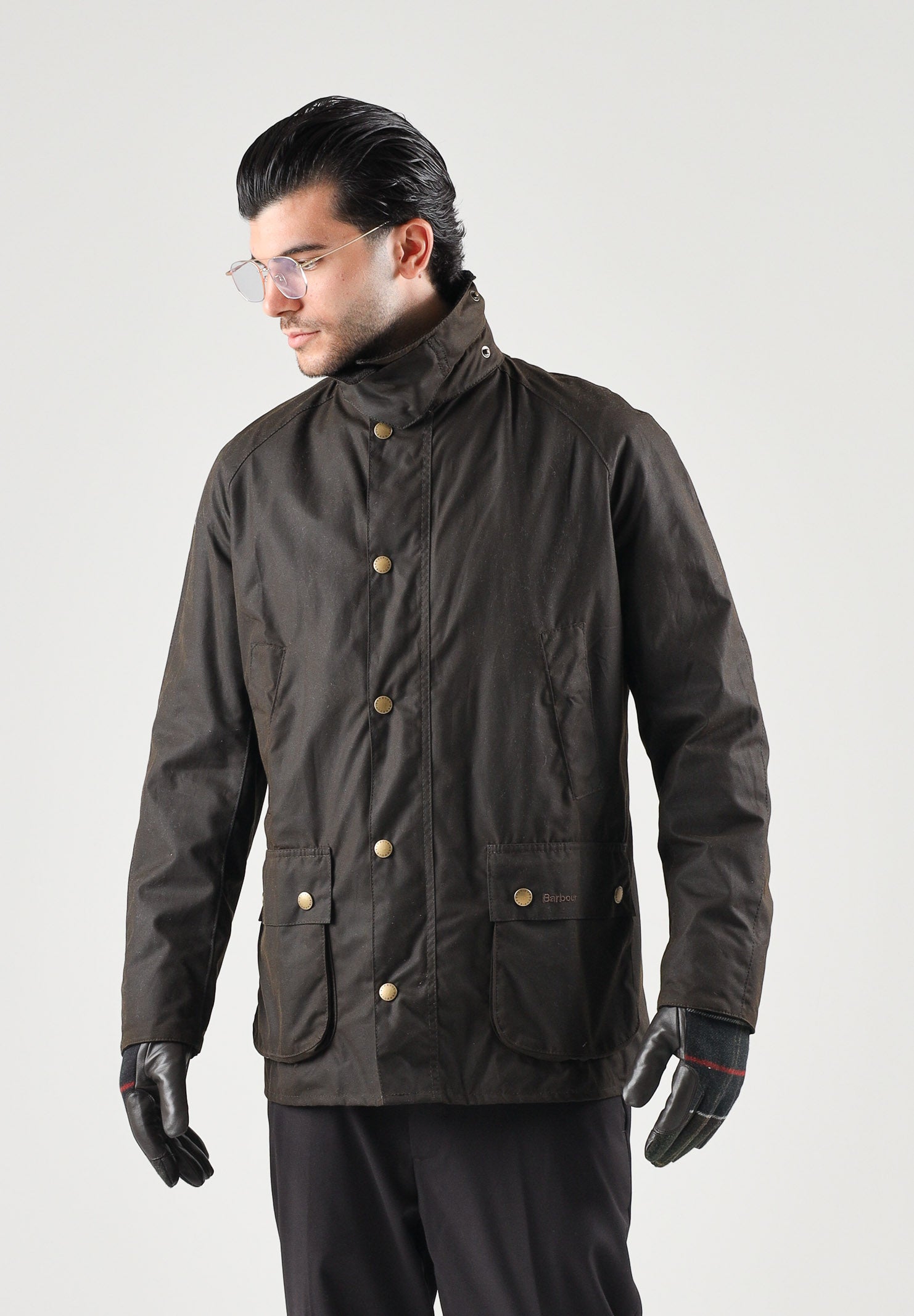 BARBOUR Giubbotto ASHBY WAX JACKET olive-verde per uomo con colletto dritto in velluto marrone 262MMWX0339 OL71 BARBOUR 