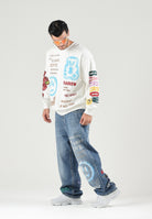 BARROW Jeans  WIDE LEG denim blu per uomo e donna con stampe grafiche colorate e lavaggio vintage F6BWUADP084 126 BARROW 