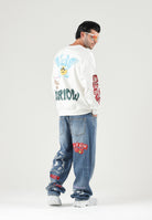 BARROW Jeans  WIDE LEG denim blu per uomo e donna con stampe grafiche colorate e lavaggio vintage F6BWUADP084 126 BARROW 