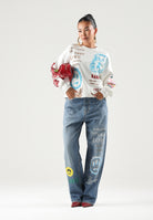 BARROW Jeans  WIDE LEG denim blu per uomo e donna con stampe grafiche colorate e lavaggio vintage F6BWUADP084 126 BARROW 