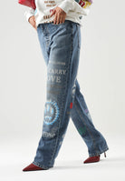 BARROW Jeans  WIDE LEG denim blu per uomo e donna con stampe grafiche colorate e lavaggio vintage F6BWUADP084 126 BARROW 