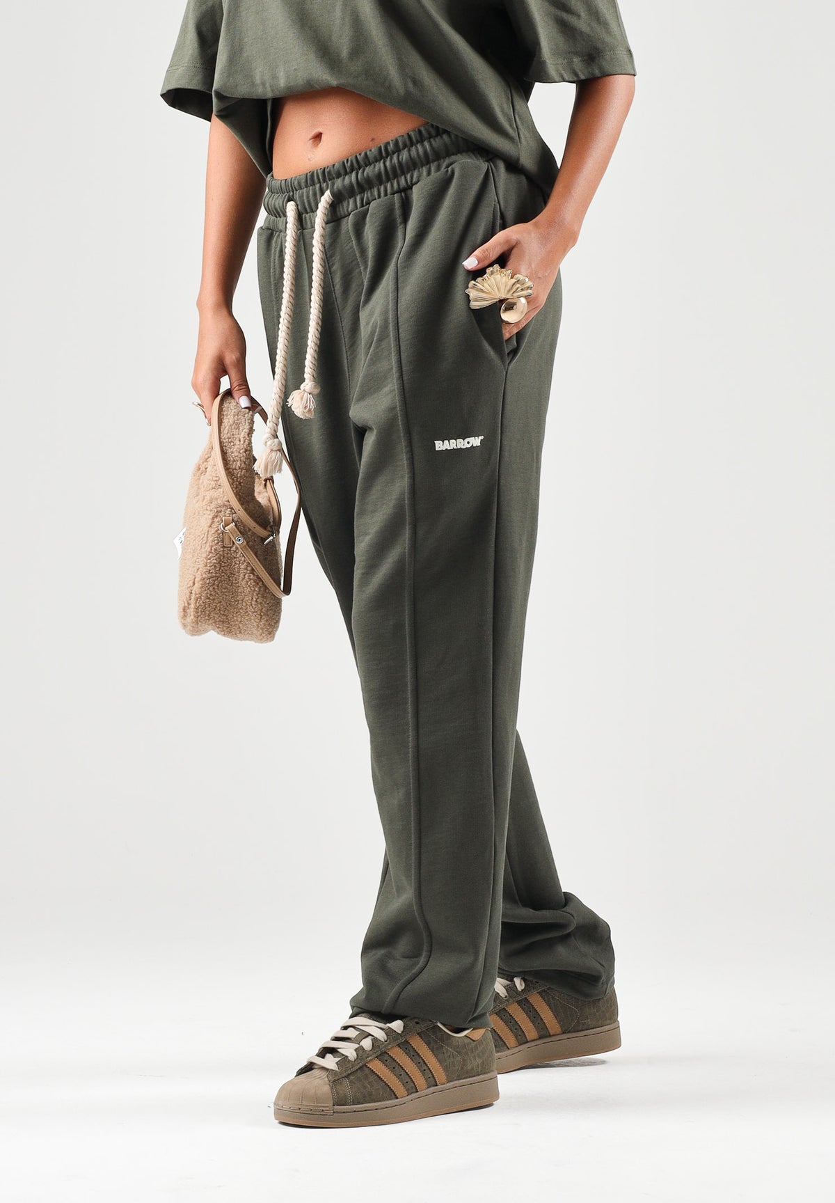 BARROW Pantaloni verde militare per uomo e donna con coulisse in vita e tasche laterali F6BWUAFP018 082 BARROW 