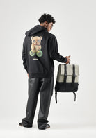 BARROW Felpa con cappuccio Black nera per uomo e donna, con mini logo sul petto e maxi stampa Teddy Bear sul retro.<BR/> F6BWUAHS045 110 BARROW 