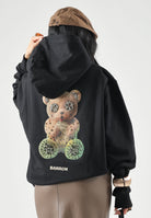 BARROW Felpa con cappuccio Black nera per uomo e donna, con mini logo sul petto e maxi stampa Teddy Bear sul retro.<BR/> F6BWUAHS045 110 BARROW 