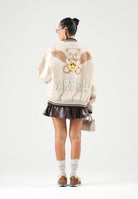 BARROW Bomber college COLLEGE JACKET Cocco Coconut beige per uomo e donna, con bottoni a pressione, ricami e bordi a costine rigate. F6BWUAJK079 412 BARROW 