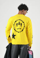 BARROW Maglione QUINCE giallo acceso con stelle nere a contrasto per uomo e donna F6BWUAJP035 1051 BARROW 