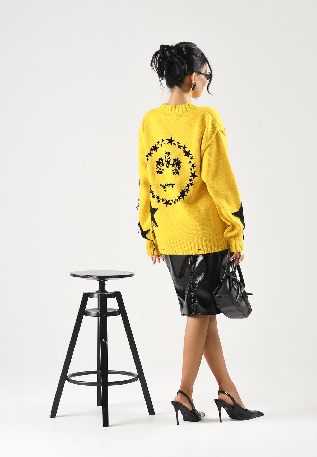 BARROW Maglione QUINCE giallo acceso con stelle nere a contrasto per uomo e donna F6BWUAJP035 1051 BARROW 