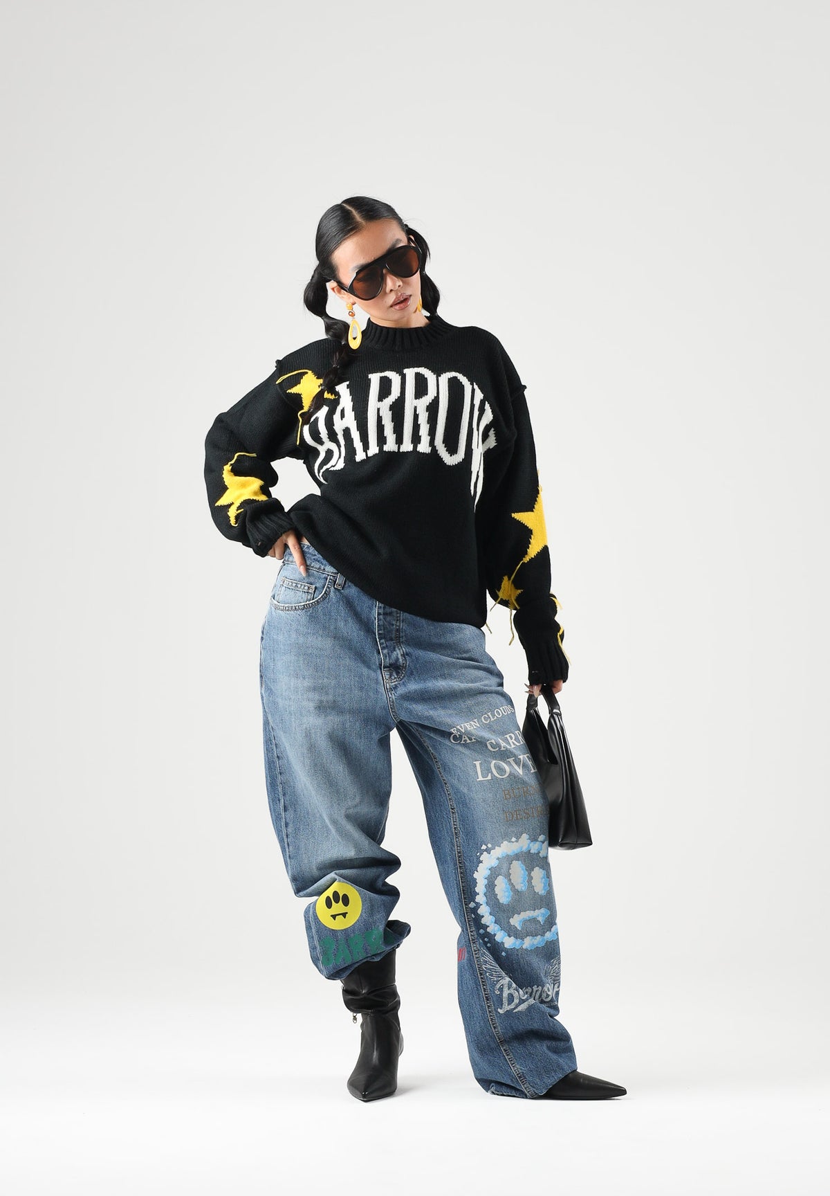 BARROW Maglione nero intenso  per uomo e donna con dettagli con stelle a contrasto. F6BWUAJP035 110 BARROW 