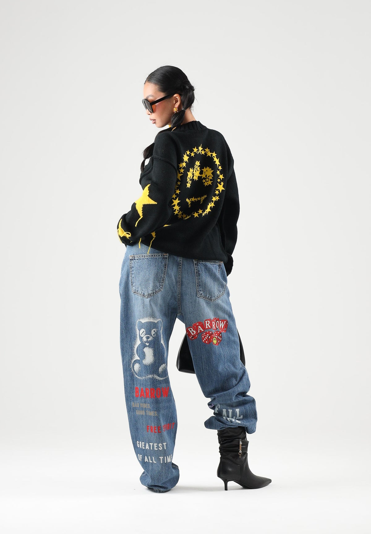 BARROW Maglione nero intenso  per uomo e donna con dettagli con stelle a contrasto. F6BWUAJP035 110 BARROW 