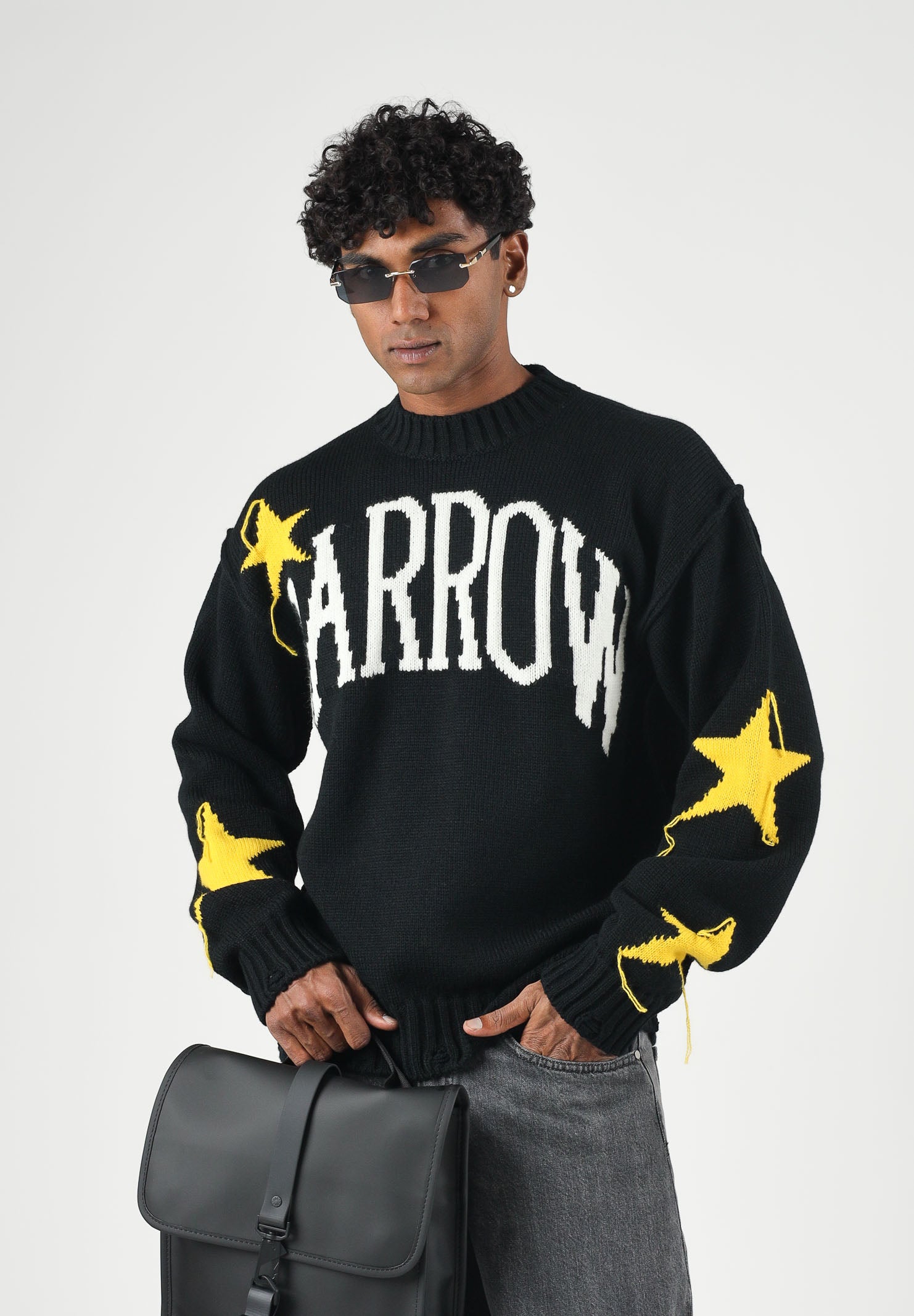 BARROW Maglione nero intenso  per uomo e donna con dettagli con stelle a contrasto. F6BWUAJP035 110 BARROW 
