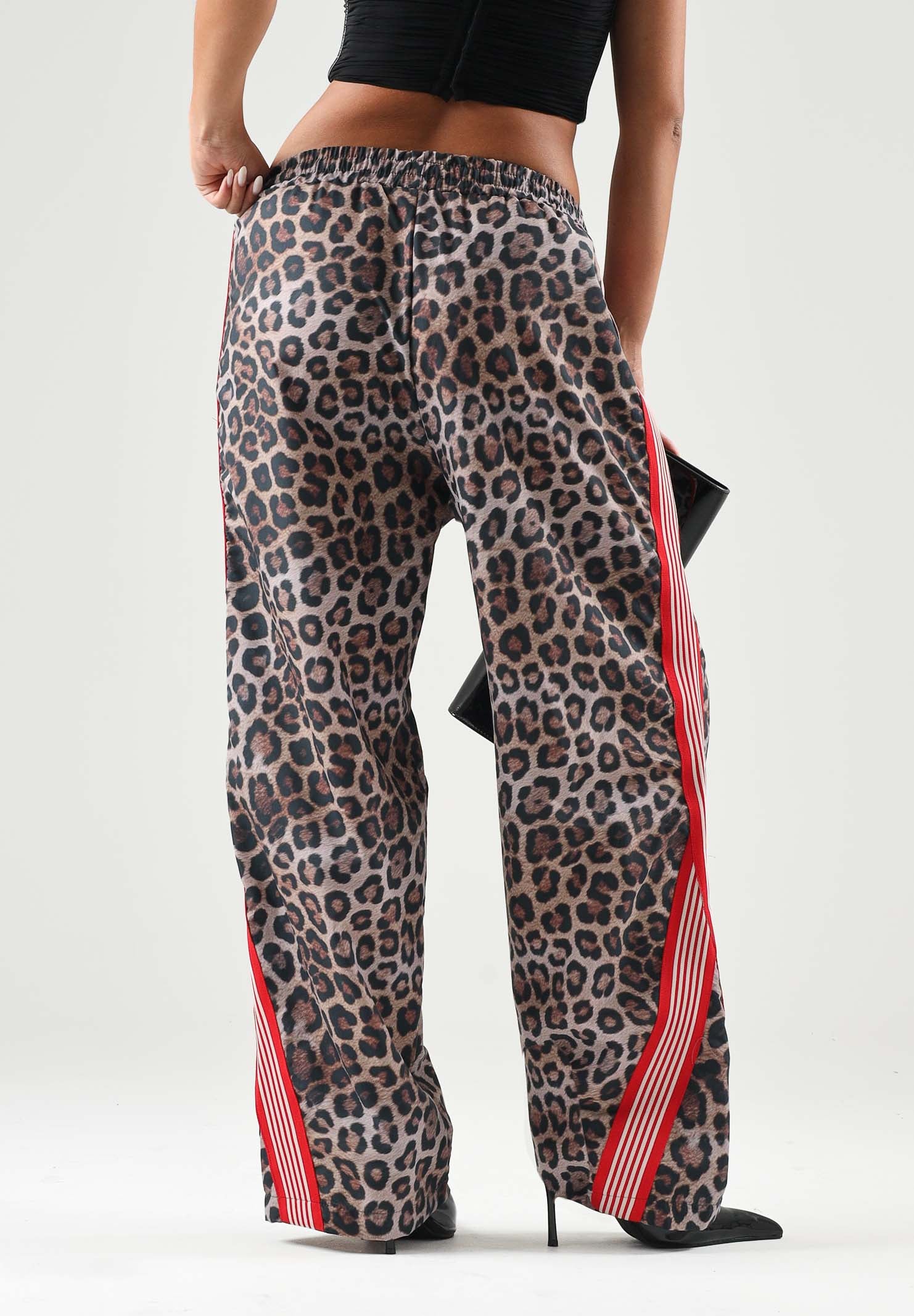 BARROW Pantaloni marrone per uomo e donna con stampa animalier leopardo e bande laterali a contrasto F6BWUAPA089 220 BARROW 