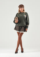 BARROW Felpa girocollo verde militare per uomo e donna con grafica colorata sul petto. F6BWUASW063 082 BARROW 