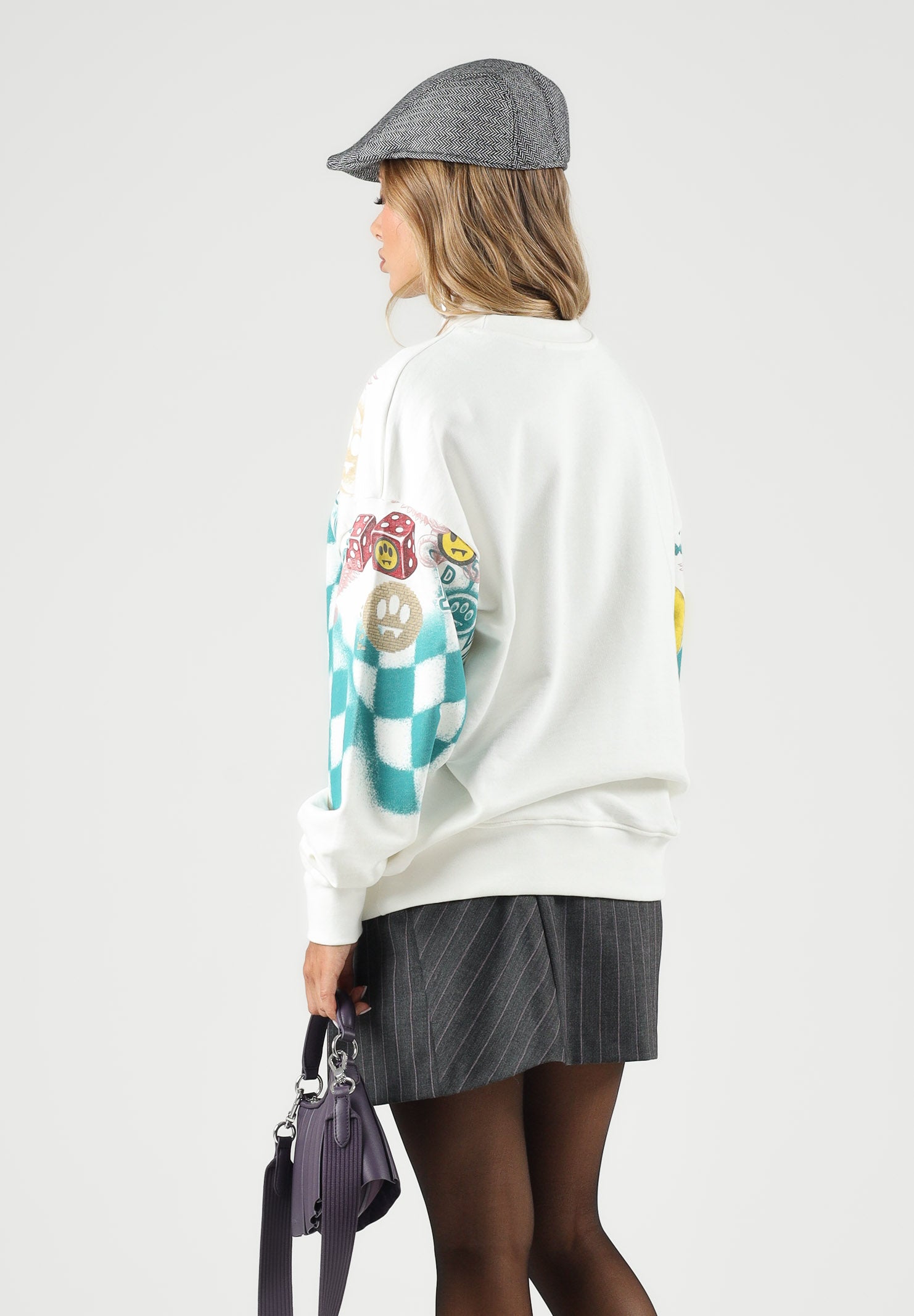 BARROW Felpa girocollo cocco per uomo e donna con stampa check e loghi multicolor. F6BWUASW071 412 BARROW 