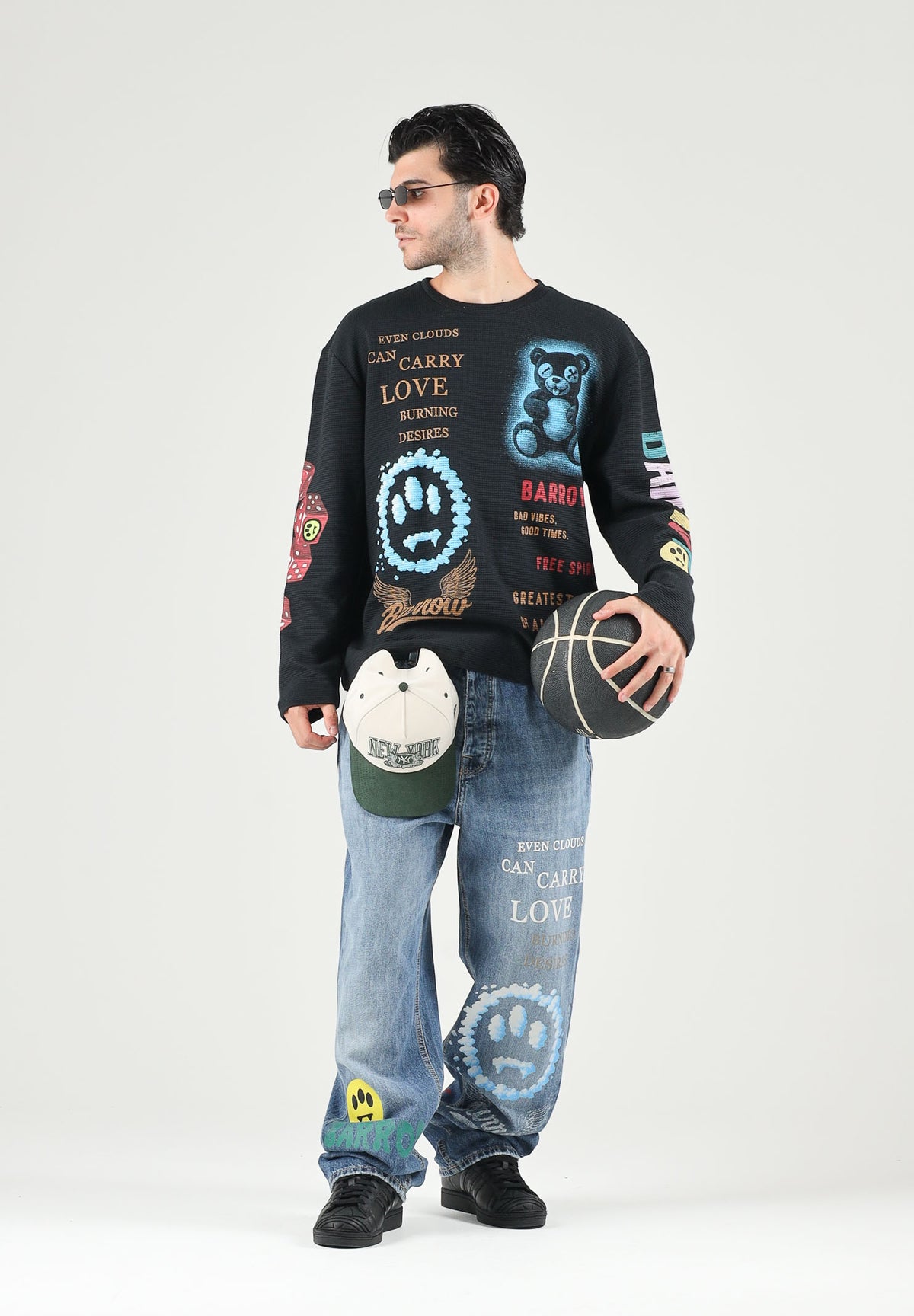 BARROW T-shirt manica lunga nera per uomo e donna  con stampe grafiche colorate. F6BWUATH029 110 BARROW 