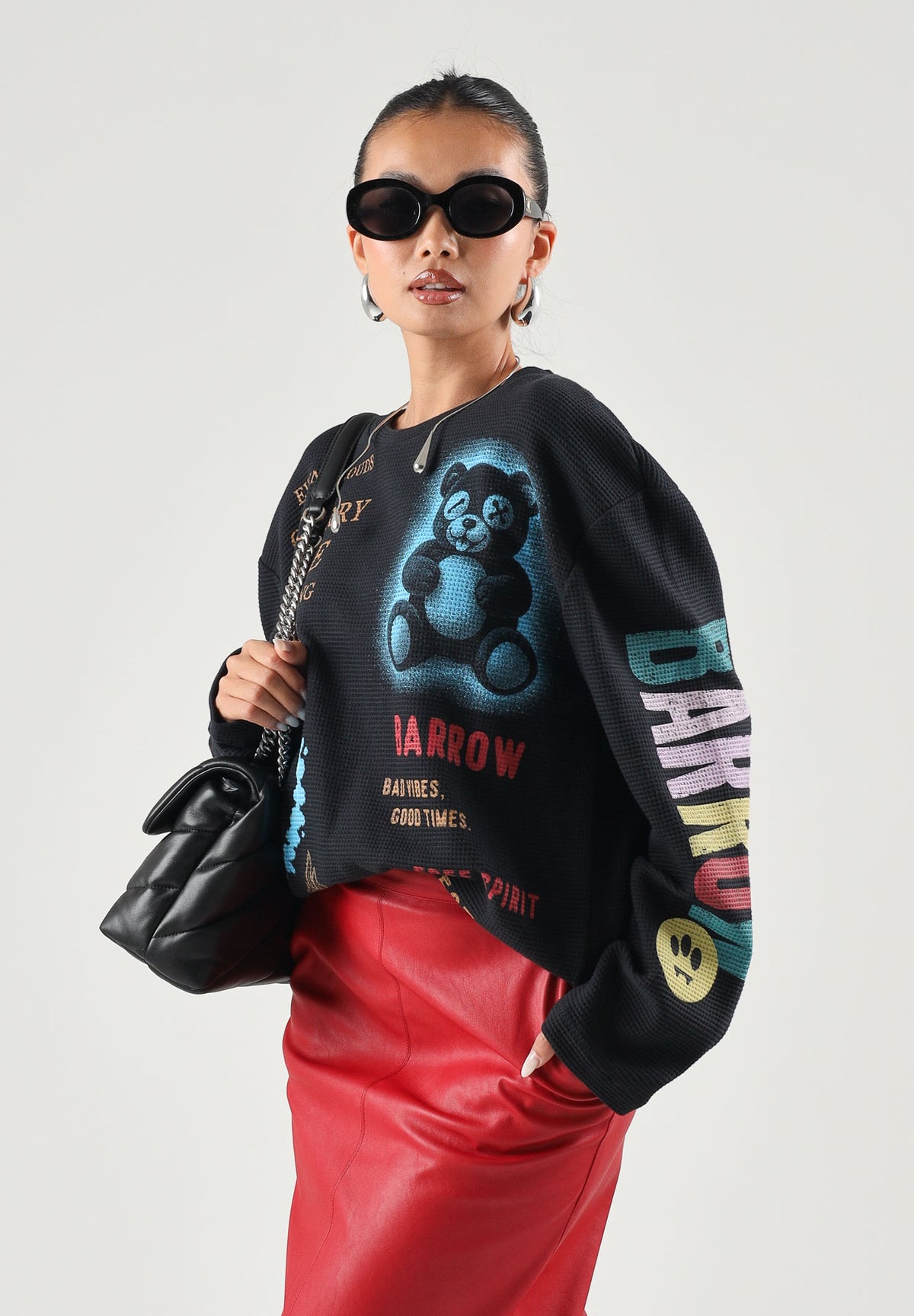 BARROW T-shirt manica lunga nera per uomo e donna  con stampe grafiche colorate. F6BWUATH029 110 BARROW 