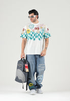 BARROW T-shirt off white per uomo e donna con stampa grafica check e loghi multicolor. F6BWUATH072 002 BARROW 