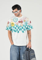 BARROW T-shirt off white per uomo e donna con stampa grafica check e loghi multicolor. F6BWUATH072 002 BARROW 