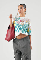 BARROW T-shirt off white per uomo e donna con stampa grafica check e loghi multicolor. F6BWUATH072 002 BARROW 