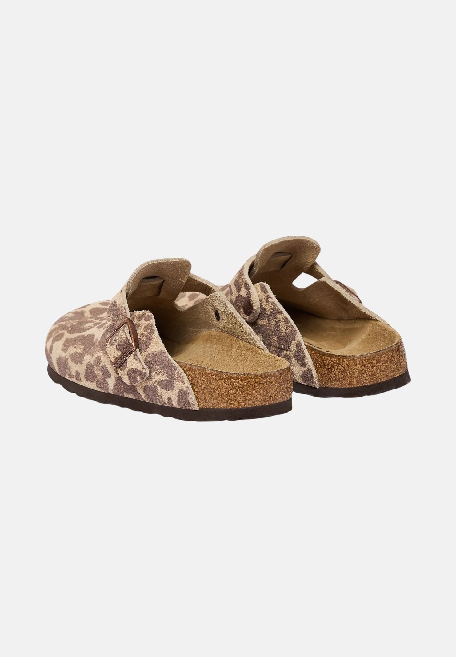 BIRKENSTOCK Sabot BOSTON beige e marrone da donna con fantasia leopardata e cinturino regolabile.<BR/> 1033324 . BIRKENSTOCK 