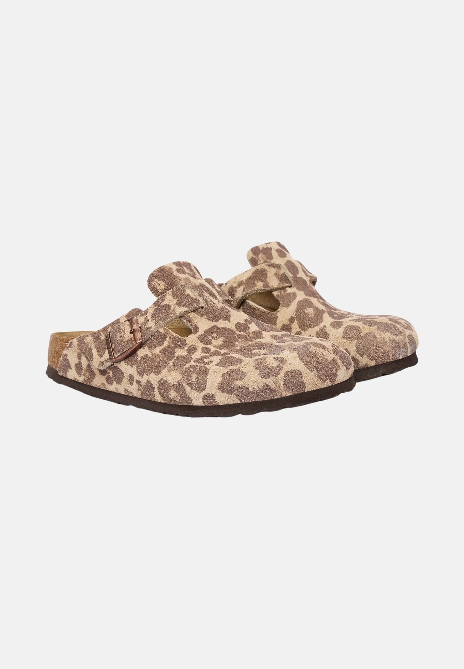 BIRKENSTOCK Sabot BOSTON beige e marrone da donna con fantasia leopardata e cinturino regolabile.<BR/> 1033324 . BIRKENSTOCK 