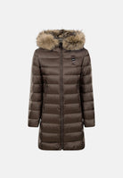 BLAUER Piumino lungo KRISTIN marrone scuro da donna, slim fit, in nylon lucido, con chiusura frontale e tasche laterali con zip. 26WBLDK03040-006047 30BEI BLAUER 
