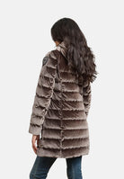 BLAUER Piumino lungo VELLY LONG Brown marrone scuro da donna, in velluto lucido con riflessi iridescenti, imbottitura in vera piuma d'anatra, cappuccio fisso, trapuntatura orizzontale e chiusura frontale con zip. 26WBLDK03364-007696 30B BLAUER 