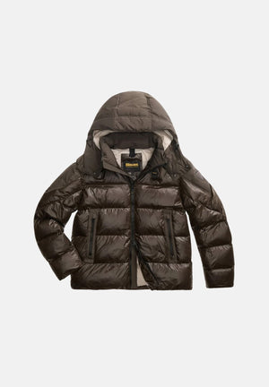 BLAUER Giubbotto KIERNAN Marrone Scuro Int. Grigio Nebbia marrone testa di moro con interno grigio da uomo in nylon micro-rip idrorepellente, con imbottitura sintetica Sorona® Aura, cappuccio removibile, zip frontale integrale, tasche laterali con z 26WBLUC02352-005958 382EB BLAUER 