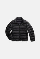 BLAUER Piumino corto BELMONT Nero nero da uomo, in nylon lucido con imbottitura in vera piuma d'anatra, collo alla coreana, trapuntatura orizzontale a righe singole e doppie e chiusura frontale con zip. 26WBLUC03047-006719 999 BLAUER 