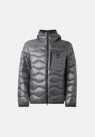 BLAUER Piumino WAVE Grigio Roccia grigio medio con riflessi argento da uomo in nylon lucido micro rip idrorepellente, con imbottitura naturale in piuma d'anatra, cappuccio fisso, zip frontale integrale, trapuntatura orizzontale a onde, tasche lateral 26WBLUC03064-006355 920 BLAUER 