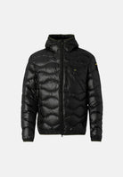 BLAUER Piumino WAVE Nero nero intenso da uomo in nylon lucido micro rip idrorepellente, con imbottitura naturale in piumino d'anatra, cappuccio fisso, zip frontale integrale, trapuntatura orizzontale a onde, tasche laterali con zip e taschino sul pet 26WBLUC03064-006355 999 BLAUER 