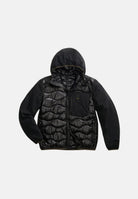BLAUER Giubbotto ALBERT Black nero da uomo in nylon lucido trapuntato con maniche in neoprene leggero, imbottitura mista in piumino naturale e poliestere, cappuccio fisso, zip frontale integrale, trapuntatura ondulata, tasche laterali con zip e tasch 26WBLUC08068-006355 999 BLAUER 
