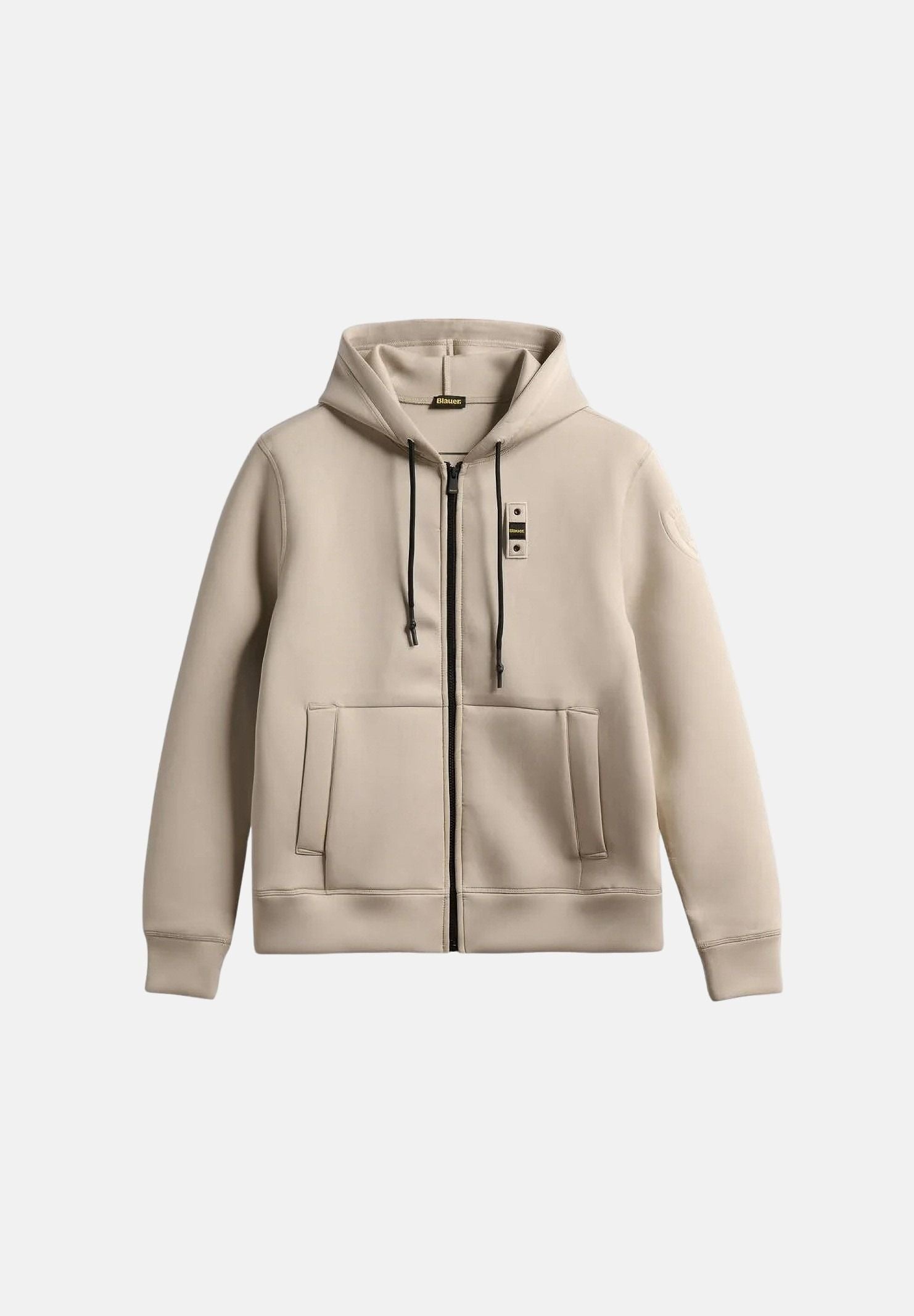 BLAUER Felpa con cappuccio e zip COLBY Grigio Nebbia grigio chiaro da uomo, in tessuto tecnico scuba elasticizzato, con maniche lunghe, tasche anteriori aperte e patch logato sulla manica. 26WBLUF02394-007707 902 BLAUER 