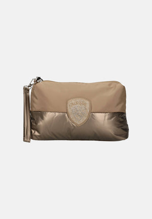 BLAUER Pochette MIRA01/PAD Beige beige chiaro e tortora da donna, in tessuto imbottito semilucido, con chiusura a zip, scudetto frontale decorato con microstrass e cinturino da polso removibile. F6MIRA01PAD BEI BLAUER 