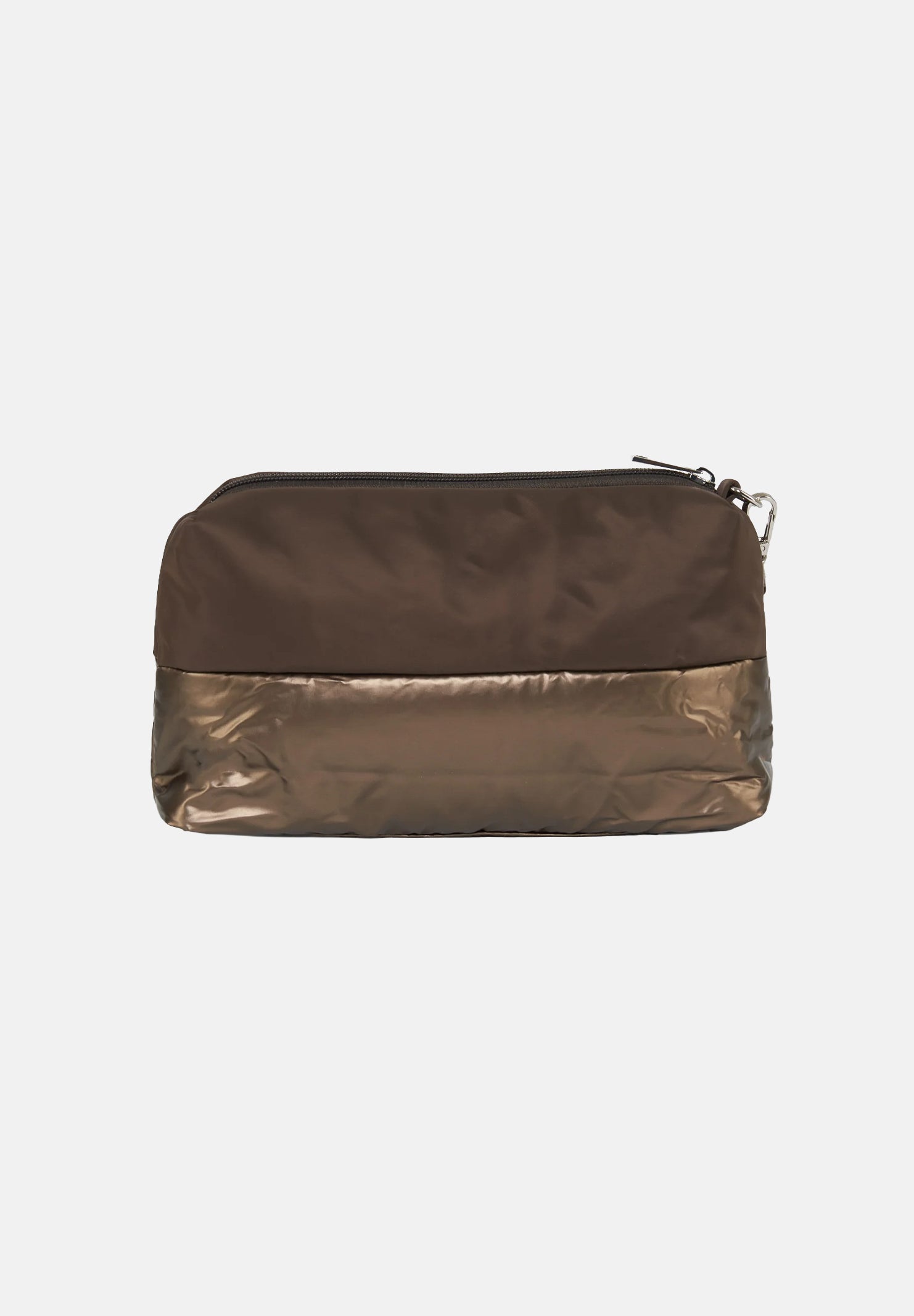 BLAUER Pochette MIRA01/PAD Dark Brown marrone scuro da donna, in tessuto imbottito semilucido, con chiusura a zip, scudetto frontale decorato con microstrass e cinturino da polso removibile. F6MIRA01PAD DKB BLAUER 