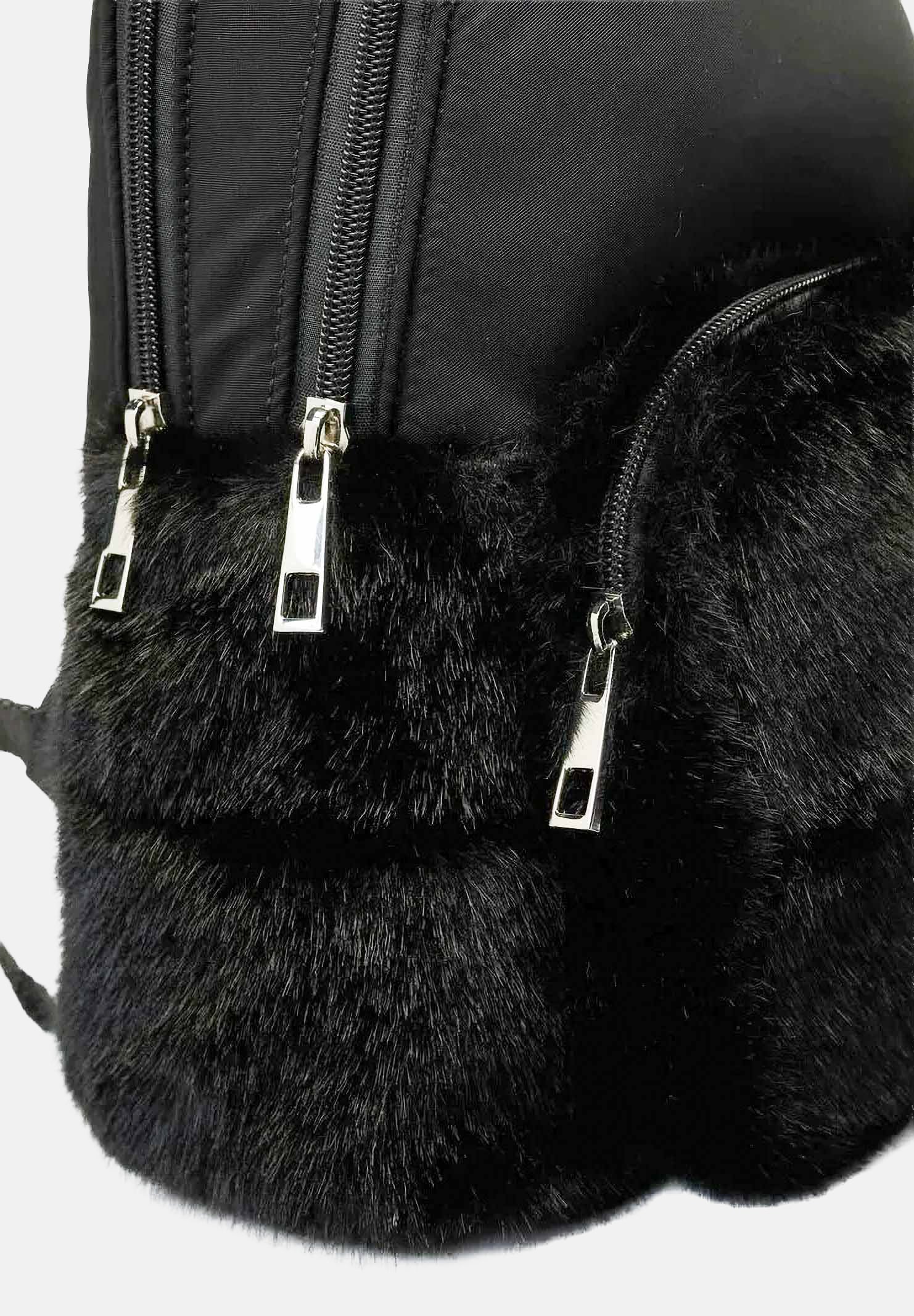 BLAUER Zaino nero da donna con inserti in faux-fur, logo scudo strass e parte superiore in tessuto tecnico liscio F6WAVE05PAD BLK BLAUER 
