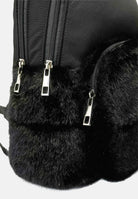 BLAUER Zaino nero da donna con inserti in faux-fur, logo scudo strass e parte superiore in tessuto tecnico liscio F6WAVE05PAD BLK BLAUER 