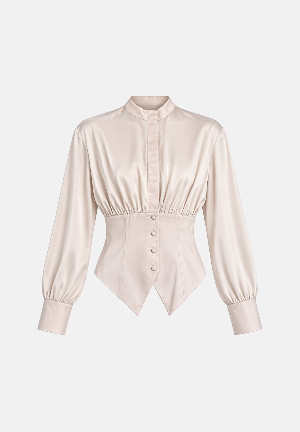 BOHEMIAN VI Camicia NEW ARTEMIS Milk bianco latte da donna, con parte superiore effetto velato, maniche lunghe, vita sagomata effetto bustier e fondo a doppia punta.<BR/> BHCA004FW MI BOHEMIAN VI 