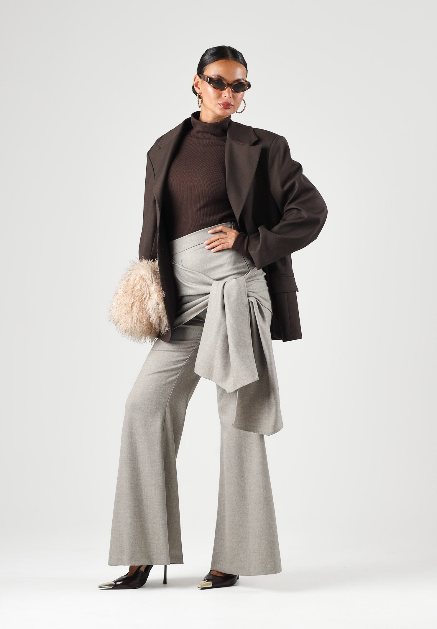 BOHEMIAN VI Pantaloni palazzo tortora-taupe da donna con fusciacca  laterale<BR/> BHPA050 TA BOHEMIAN VI 